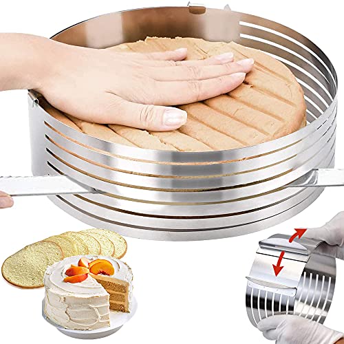 Tortenring Verstellbar, Edelstahl Backrahmen Rund Kuchenring 9-12 Zoll Kuchenschneider zum Backen, Multilayer Tortenschneider Mousse Ring Backringe Torten Schichtformwerkzeug (Silber, 24 cm-30 cm)