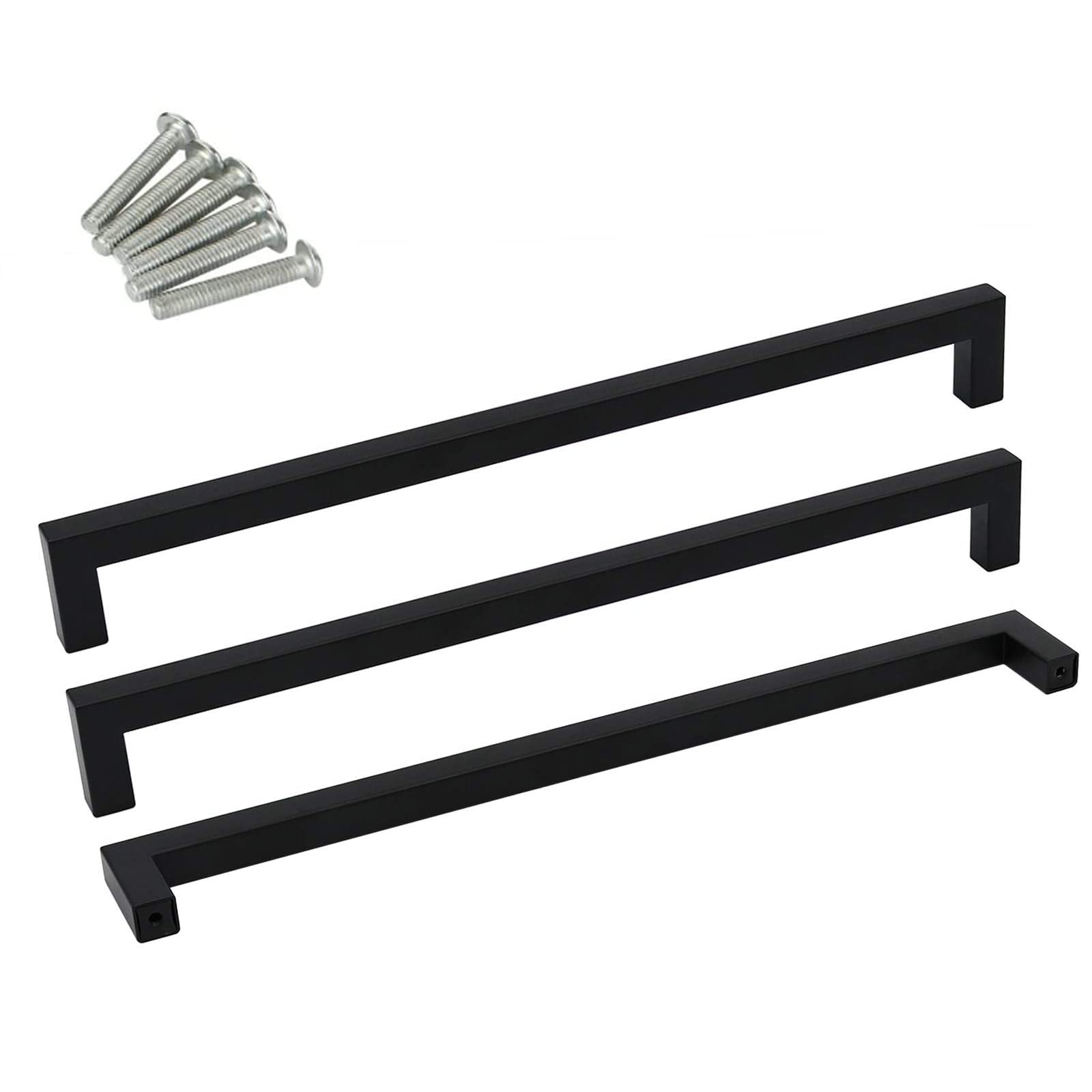 3Pack Black Square Cabinet Pull, ELECDON 5Inch Drawer Handle Stainless Steel Modern Hardware for Kitchen and Bathroom Cupboard Dresser Pulls Center to Center 12-3/5in (320mm) Door Pulls