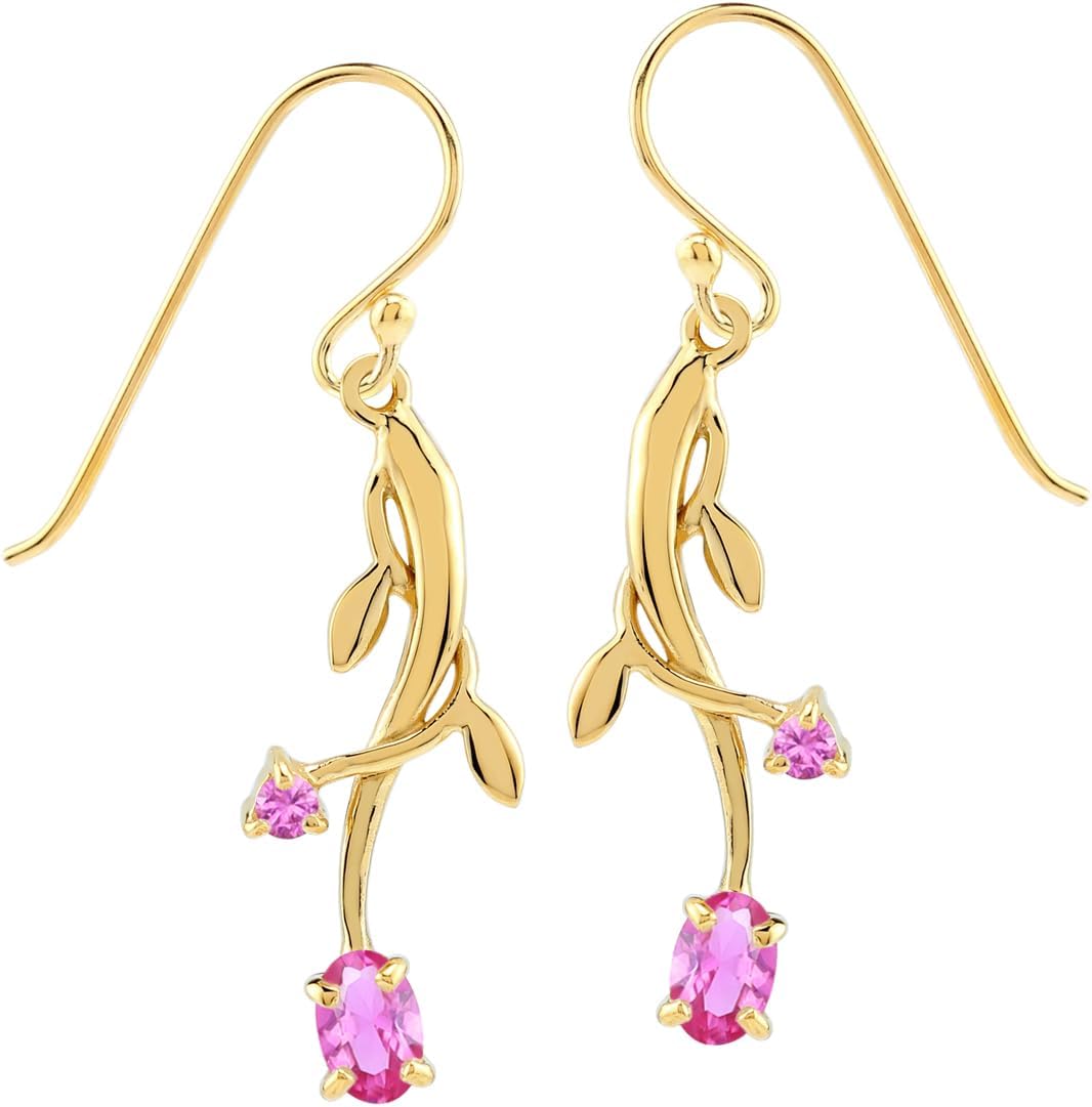 Silvershake Petite Gemstone White Gold Plated or Yellow Gold Plated 925 Sterling Silver Vine Leaf Dangle Hook Earrings Jewelry for Women or Teens