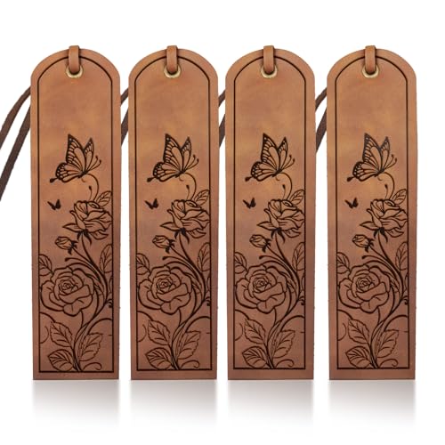 MAYJOYDIY 4Pcs Flower Butterfly Leather Bookmark