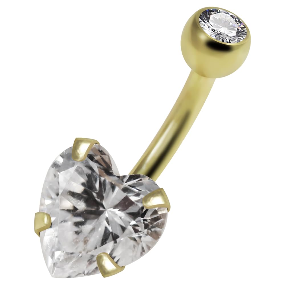 Piercing para ombligo de oro amarillo macizo de 14 quilates con circonita cúbica de calibre 14 con rosca interna, para ombligo, joyería para el ombligo, joyería para el ombligo, joyería