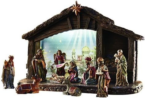 Avalon Gallery Lighted Nativity Stable Holy Family 11-Piece Scene Set