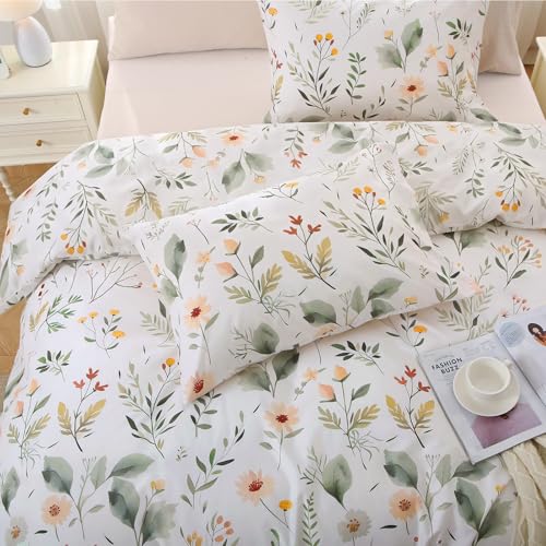 Image of MUXHOMO Garden Leaves Full Comforter Set, Elegant Floral Print Bed in a Bag 7 Pieces, Ultra Soft & Breathable Reversible Botanical Pattern Bedding Set with Comforter, Sheets, Pillowcases, and Shams