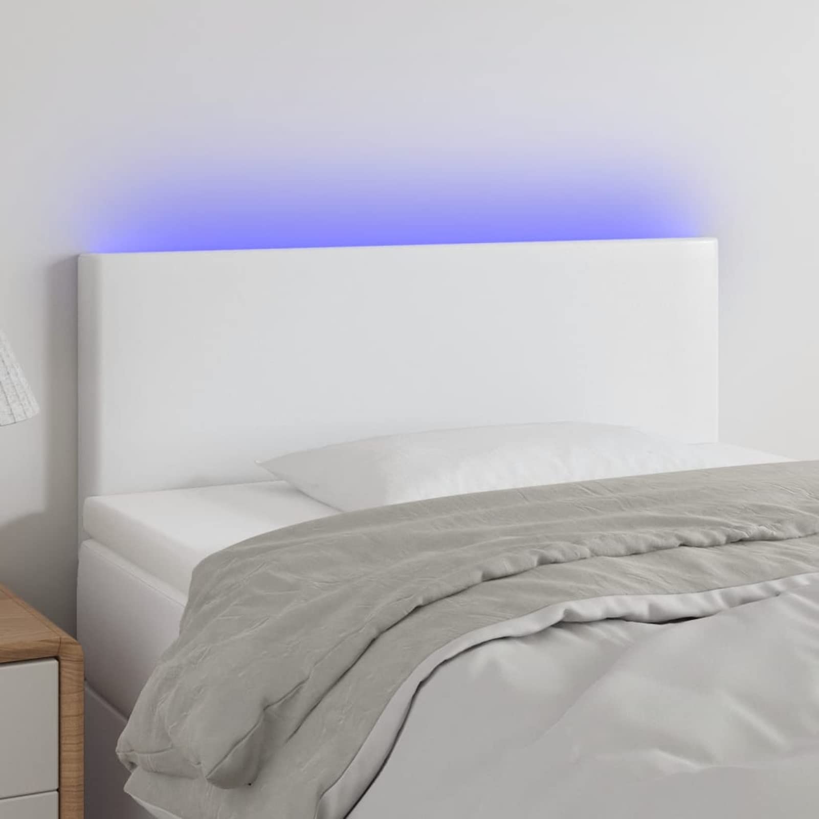 Cabecero de cama con luces LED, cabecero de cama, respaldo con patas de madera, altura regulable, cabecero para cama, marco de cama, marco de cama, marco de cama, color blanco, 100 x 5 x 78/88