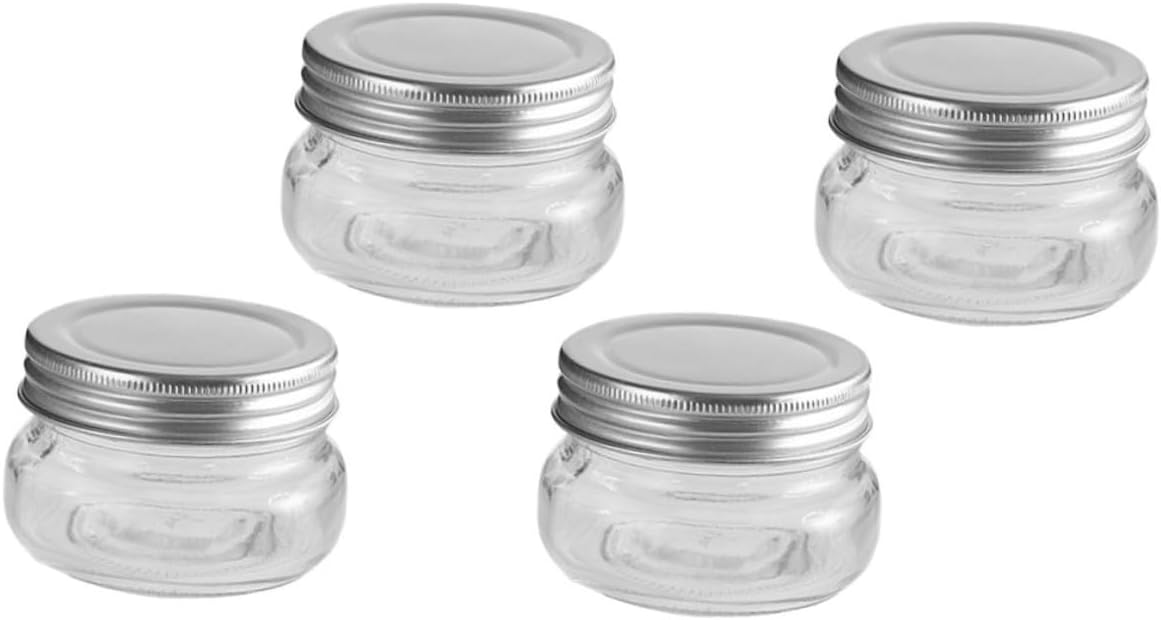 4pcs 150ml Glass Candy Jars with Aluminum Screw Lids, round Compact Candy Storage Containers for Xmas Party Favors and DIY Sweet Treats