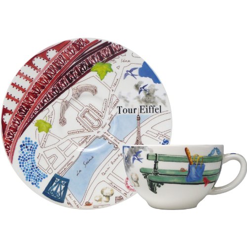 Gien - Paris Paris Earthenware Tea Cup & Saucer - Multi Coloured