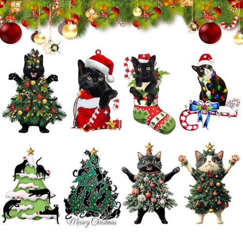 8 Stück Weihnachtsdeko Katze Holzanhänger Weihnachten Weihnachtsbaum...