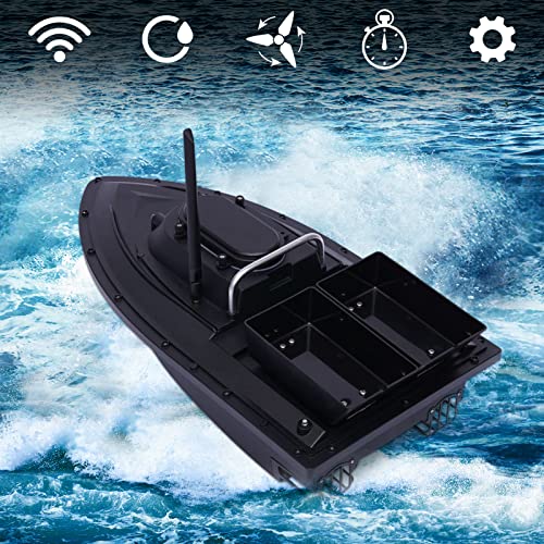 Foto von 500m Futterboot, Kabellos Fischköder Köderboot, RC Fernbedienung Bait Boat Mit 2 Hoppers 1.8kg 5200mah Schwarz