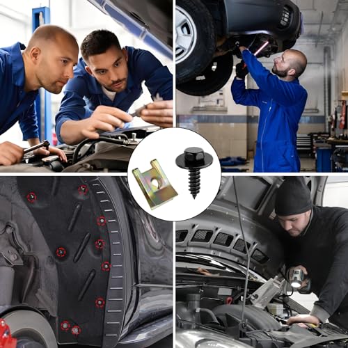 Amentalove 72 PCS Blechmutter Schraube Mutter Clip Kit, 36 Sätze Edelstahl Feder Blechnmutter und U Typ Karosserieschrauben, Kotflügelclip Blechmuttern Befestigung Clips für Auto