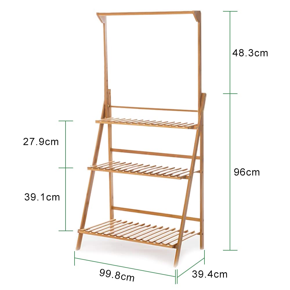 medla Blumenregal Pflanzentreppe aus Bambus für mehr Pflanzen und Blumenampel, Blumenständer Klappbar mit Höhenverstellbar Hängestange für Innen-Balkon Wohzimmer Outdoor Garten Dekor, 100 x 40 x 96cm
