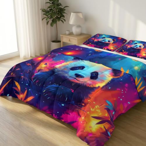 Edredón nórdico reversible púrpura oscuro de 240x260 cm con estrellas y diseño de panda 2