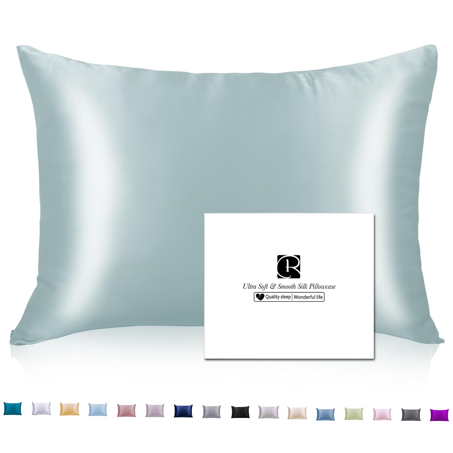 Ravmix Silk Pillowcase for Hair and Skin 21Momme Both Sides Mulberry Silk Pillow Case with Hidden Zipper, 1PCS, 50×66CM, Aqua Green