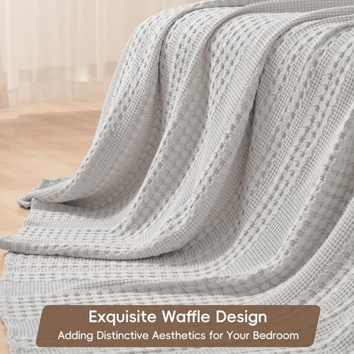 Image of PHF 100% Cotton Waffle Blanket Twin Size for College Dorm, Lightweight Breathable and Soft for Summer, Luxury Aesthetic Waffle Weave Blanket for Bed & Gifts for Women, 66 inchx90 inch, Light Grey