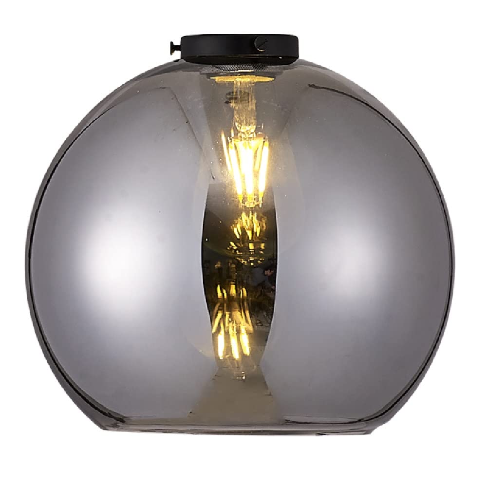 Britalia Smoked Glass Smoked Globe Dome Glass Vintage Easy Fit Pendant Light Shade | 25Cm Diameter | Black Metal Top Cap | None Electric Retro Ceiling Light | Fits E27 Es Lampholders