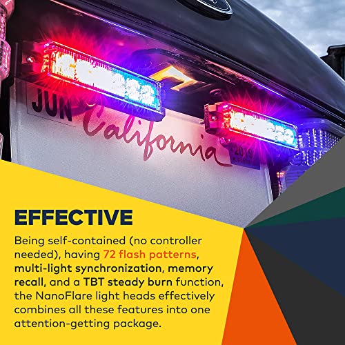 Image of 4pc NanoFlare 5 inch 6W Red White LED Surface Mount Police Grill Strobe Warning Lights [SAE Class 1] [Sync-able Modes] 12V Grille Flashing Emergency Fire Lights for EMS Firefighter Responder Vehicle Truck