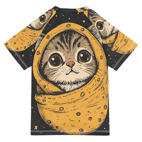 Boys Swing Shirts Galaxy Cat Small Cute Rashguard Short Sleeve Kids T-Shirts Sun UPF 50+2