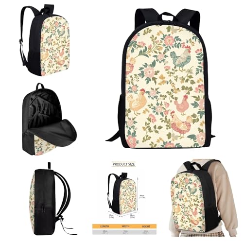 AmzPrint 4 In 1 Chicken Backpack Set For Girls Print Chicken Backpack And Lunch Box Pencil Bag Water Bottle Holder For School3