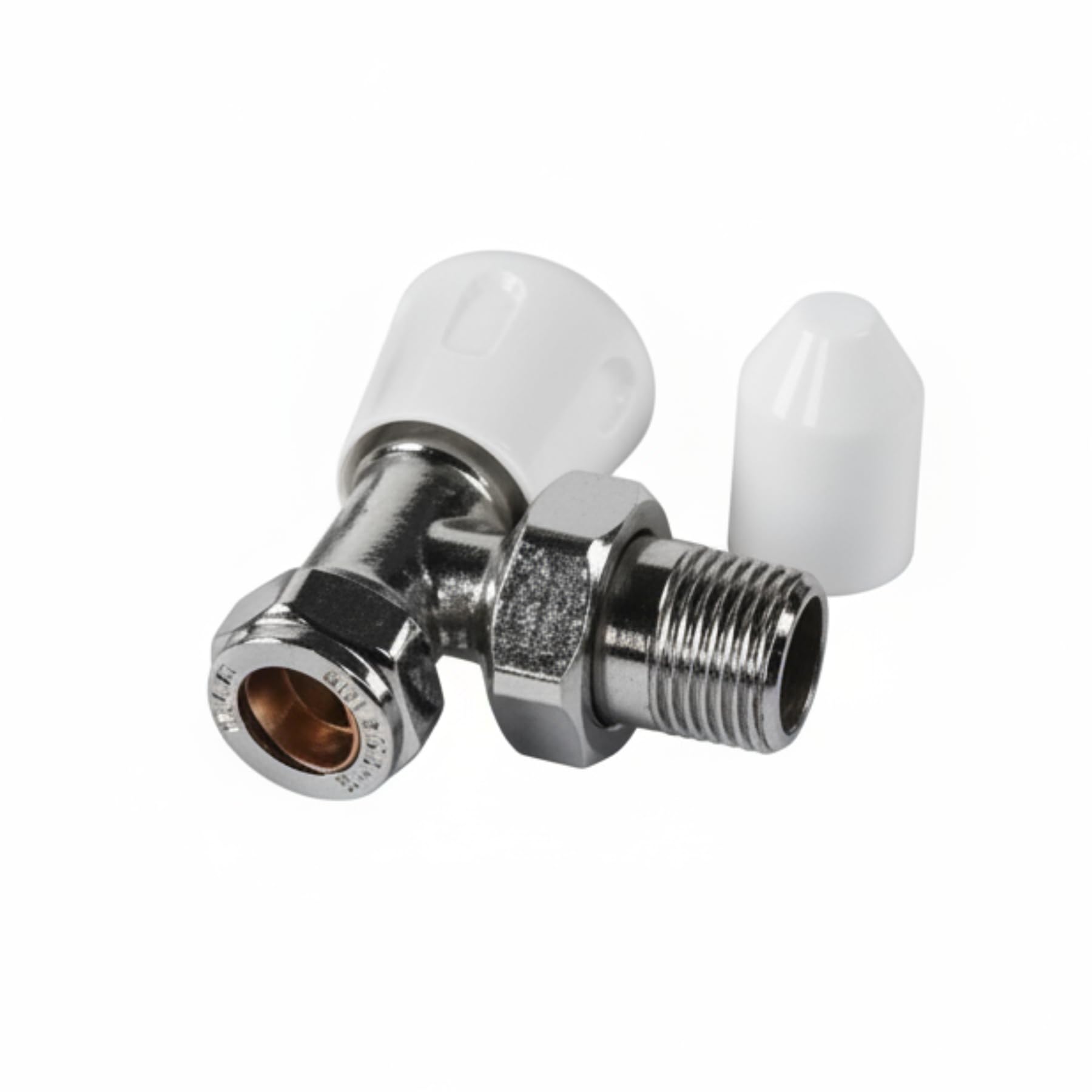 Home Smart White & Chrome Kartell Angled Radiator Valve Ls/Wh, Chrome With White Handles, 15Mm Thermostatic Trv & Lockshield Pack