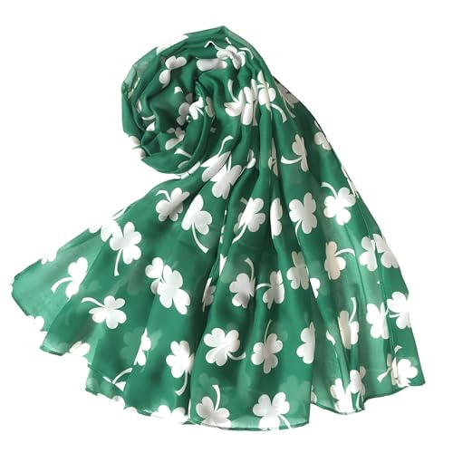 ZCFLCK St. Patricks Day Scarves 1PCS Green Shamrock Clover Valentine Scarf for Women Plant and Flower Prints Irish Scarf for Girl Teacher & Nurse Green