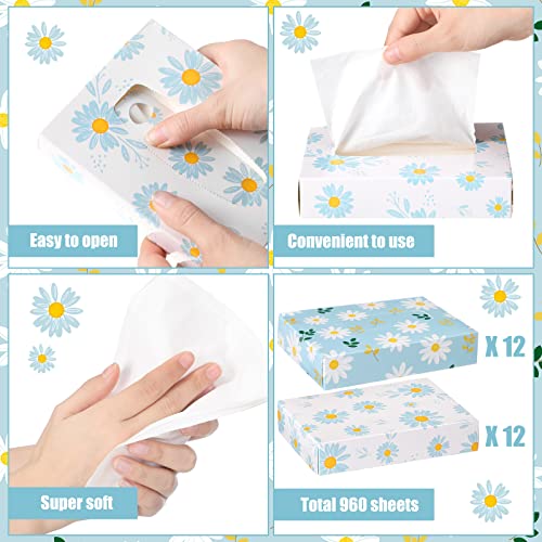Image of Yinder 24 Packs 960 Sheets Tissue Cube Car Facial Boxes Disposable Facial Travel Tissues Holder Soft Watercolor Boxes 2 Ply 40 Sheets for Wedding Household Car Kitchen Bathroom(Fresh Daisy)