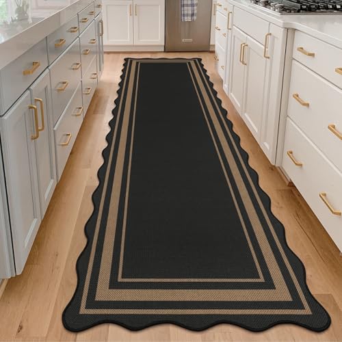 SHACOS 3x10 ft Washable Runner Rug Scalloped Non Slip Woven