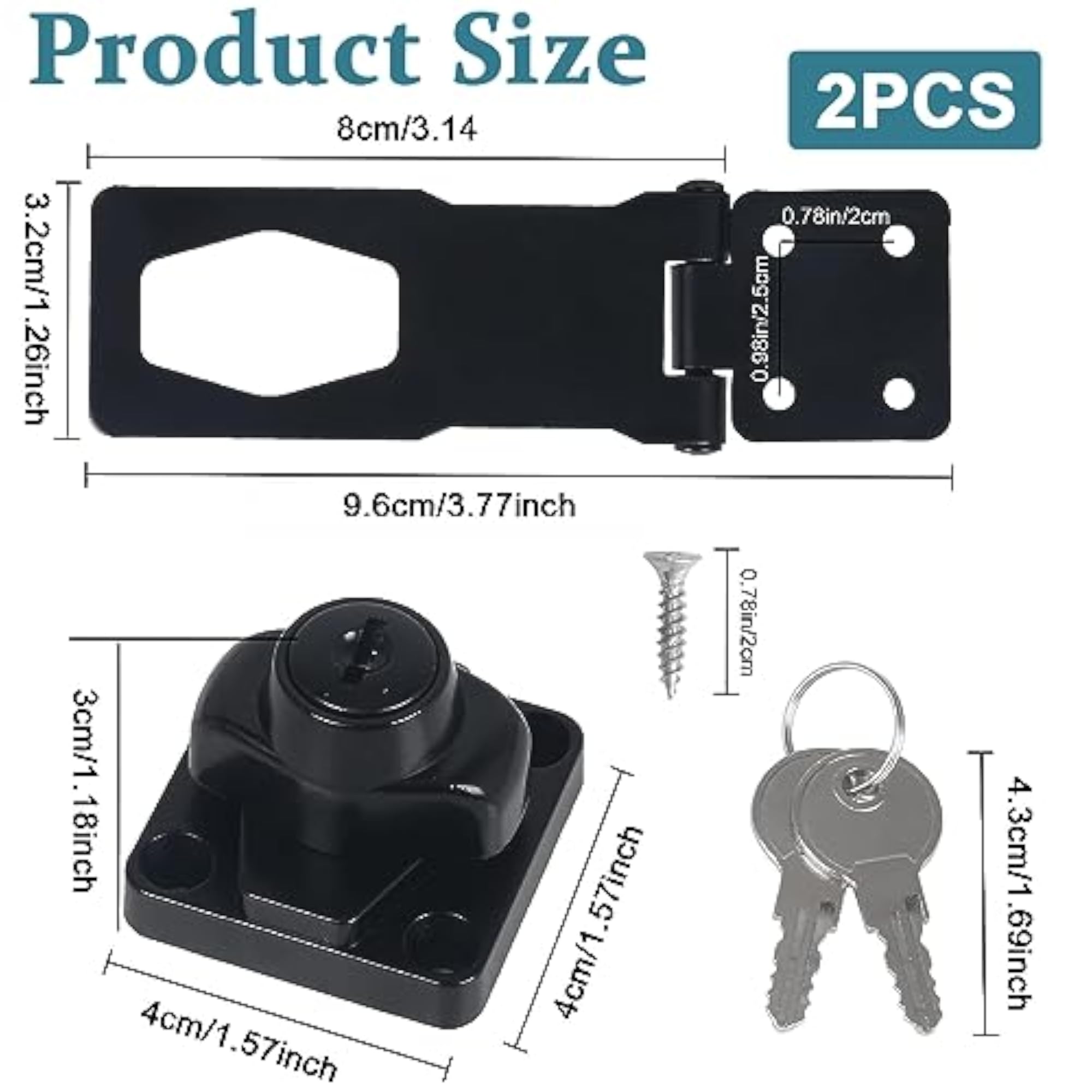 3 Inch Drawer Lock with Key, Metal Hasp, Pack of 2