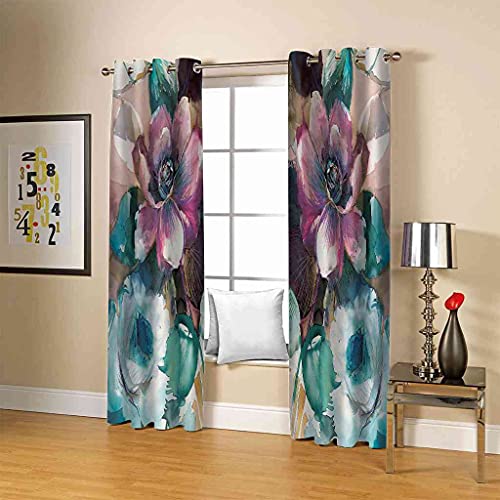 Rideau de fenêtre haut de gamme polyester isolant art fleur peinte - 5