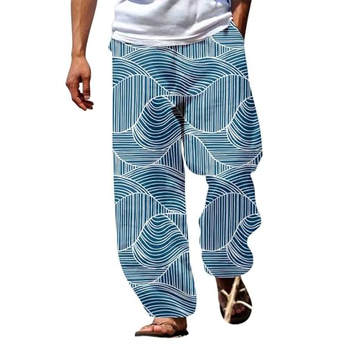 Pantalones de verano para hombre, ligeros, transpirables, de color liso, pantalones para hombre, de lino, fantasía, playa, pantalones de lino con bolsillos transpirables, informales, pantalones