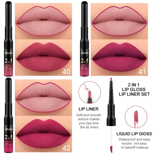 Image of evpct 3Pcs Mauve pink Berry pink Rose red Lip Stain Paint Matte Lip Liner and Lipstick Set Long Lasting labiales matte mate larga duracion listip 24 hour a prueba de agua mate 24 horas originales