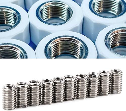 Thread Inserts, 10 Pcs Thread Reducer M8 to M6, Threaded Insert Inner M6*1.0 Outer M8*1.25 Length 15MM Male Female Reducing Nut, Stainless Steel Hardware Repair Tool