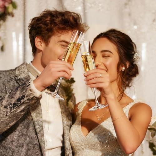 Image of AW BRIDAL Engagement Champagne Flutes Set of 2 with Wooden Keepsake Box | Wedding Gifts for Couples 2026, Newly Engaged Gift, Toasting Glasses for Bride and Groom, Bridal Shower Gifts for Bride