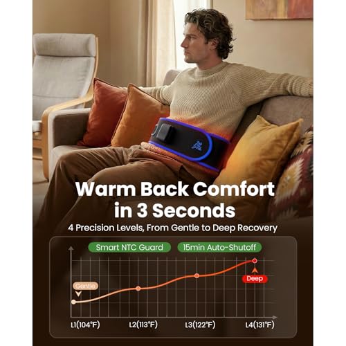 Image of BOB AND BRAD ThermoRed Heating Pad Belt Massager for Lower Back Support, FSA Cordless Wearable Near Infrared Heat & Red Light Lumbar Back Wrap with Adjustable Vibration HSA Eligible, Gift for Family