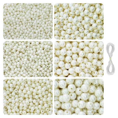 Image of 1800 Pcs Off White Beads for Bracelet Making Kit - 4, 5, 6, 8, 10, 12 mm - Beads for Jewellery Making Kit - Pearls for Craft - 180g