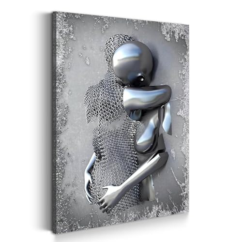 Quadro Stampa su Tela Figure astratte in Metallo 3D Argento Canvas Moderno Dimensione 60x40x2cm