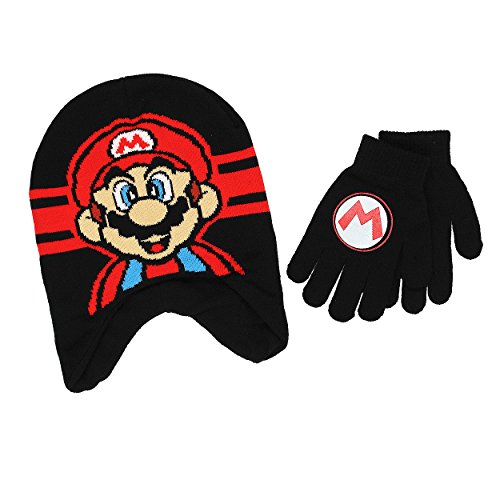 Super Mario Boys Beanie Hat and Gloves Set (One Size, Red)