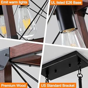 Farmhouse Lighting Dining Room Light Fixture, Farmhouse Chandelier, Kitchen Island Lighting, Rustic 5 Light Pendant Chandeliers, Country Wood Island Lights-Walnut Farmhouse Lighting Dining Room Light Fixture Farmhouse Chandelier Kitchen Island Lighting Rustic 5 Light Pendant Chandeliers Country Wood Island Lights Walnut