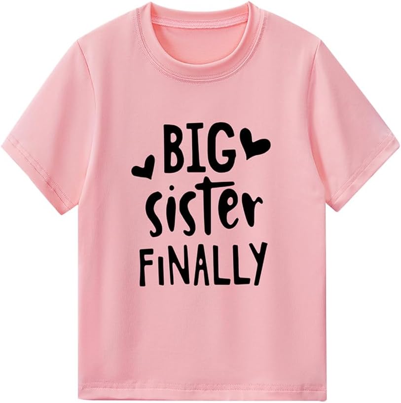 XinhuidaKids Baby Girl Big Sister Again Finally Tees Tops Sibling Matching T Shirt Outfit Toddler Summer Clothes Birth Announcement Gift