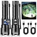 Wdtpro LED Rechargeable Flashlights High Lumens 2Pack, 6000LM Super Bright Flashlight, Zoomable Powerful Camping Flashlights with LCD Digital Display, 3 Modes Waterproof Flash Light for Home Emergency
