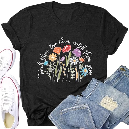 Teacher Shirts Women Flower Inspirational Graphic Tee Tops Funny Special Education Short Sleeve T-Shirt Teacher's Day