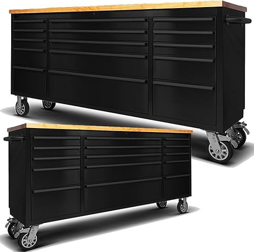 Paquete de 2 cajas de herramientas de acero inoxidable de 72 pulgadas con 15 cajones, gabinete de almacenamiento con cerradura, banco de trabajo