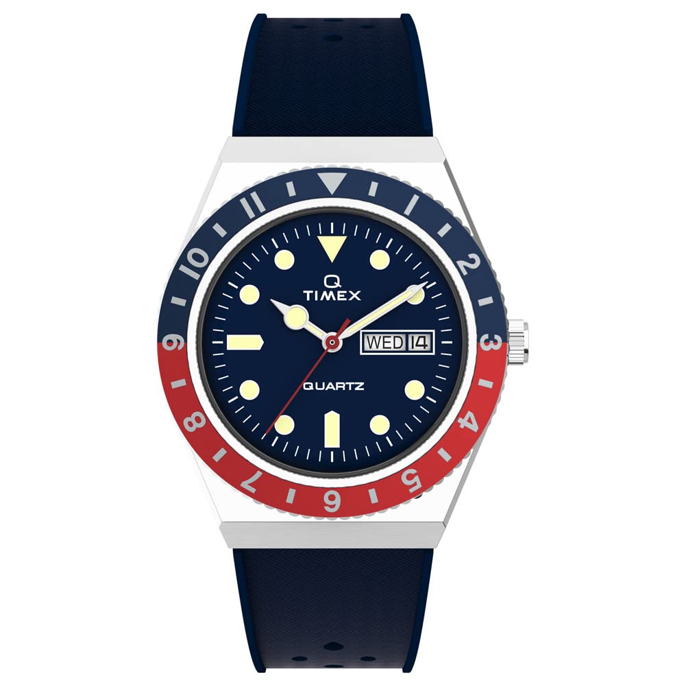 TimexMen's Q 38 mm Watch - Blue Synthetic Two- Piece Blue Dial Stainless Steel Case TW2V32100