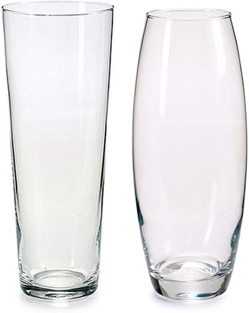 Set of 2 Glass Transparent vase - flower vase with two shapes (26 cm & 26 cm)