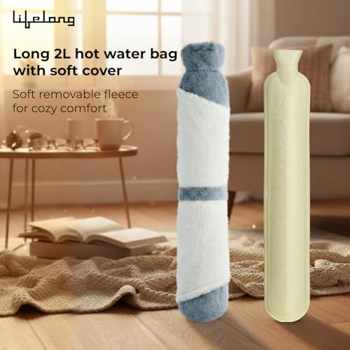 Image of Lifelong Hot Water Bottle 2000 ml with Washable Fur Cover | Hand, Belly & Full Body Warmer for Pain Relief & Period Cramps | Extra Long Bed Bottle for Women & Men |Back Neck Shoulder Warmer (LLEHWB09)
