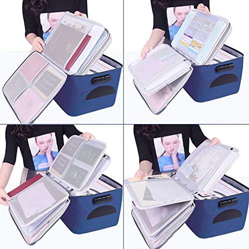 Image of Large File Organizer Bag with Lock(15 inchx11 inchx7.8 inch),Document Holder Bag with Removable Layers for Laptop,Files,Certificates,Cards,Money,Valuables,Oxford Storage Box for Travel Office Home (Royal Blue)