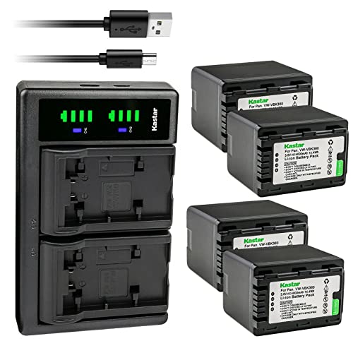 Kastar 4-Pack VW-VBK360 Battery & LTD2 USB Charger for Panasonic Camcorders