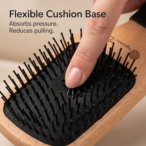 Image of Premium Wooden Paddle Hair Brush for Men & Women | Wide Detangling Hair Brush for Wet, Thick, Curly & Long Hair | Anti-Static Smooth Finish | Rubber Grip Handle