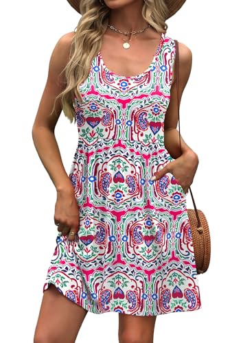 Image of WIHOLL Women's Summer Dress 2026 A-Line Sleeveless Casual Sundress with Pockets Floral /Solid