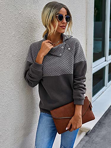 Shein Women's Color-Block Cowl Neck Raglan Long Sleeve Casual Tunic Sweatshirts Dark Grey #TOP4