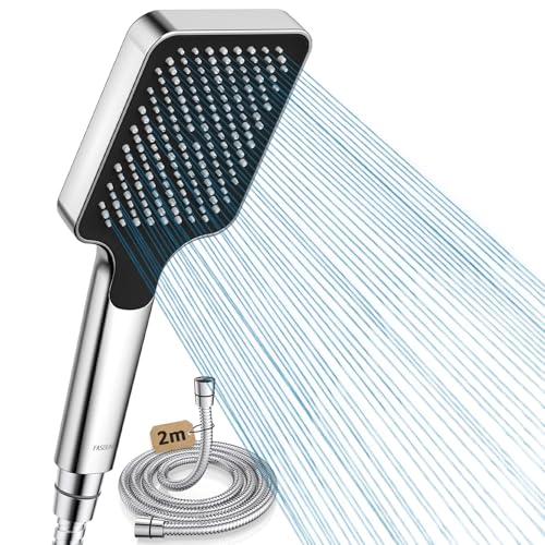 FASDUNT Pommeau de douche avec tuyau de 2 m, pommeau de douche haute pression avec limiteur de débit 9,5 l/min, économie d'eau, réduction de 40 % des coûts...