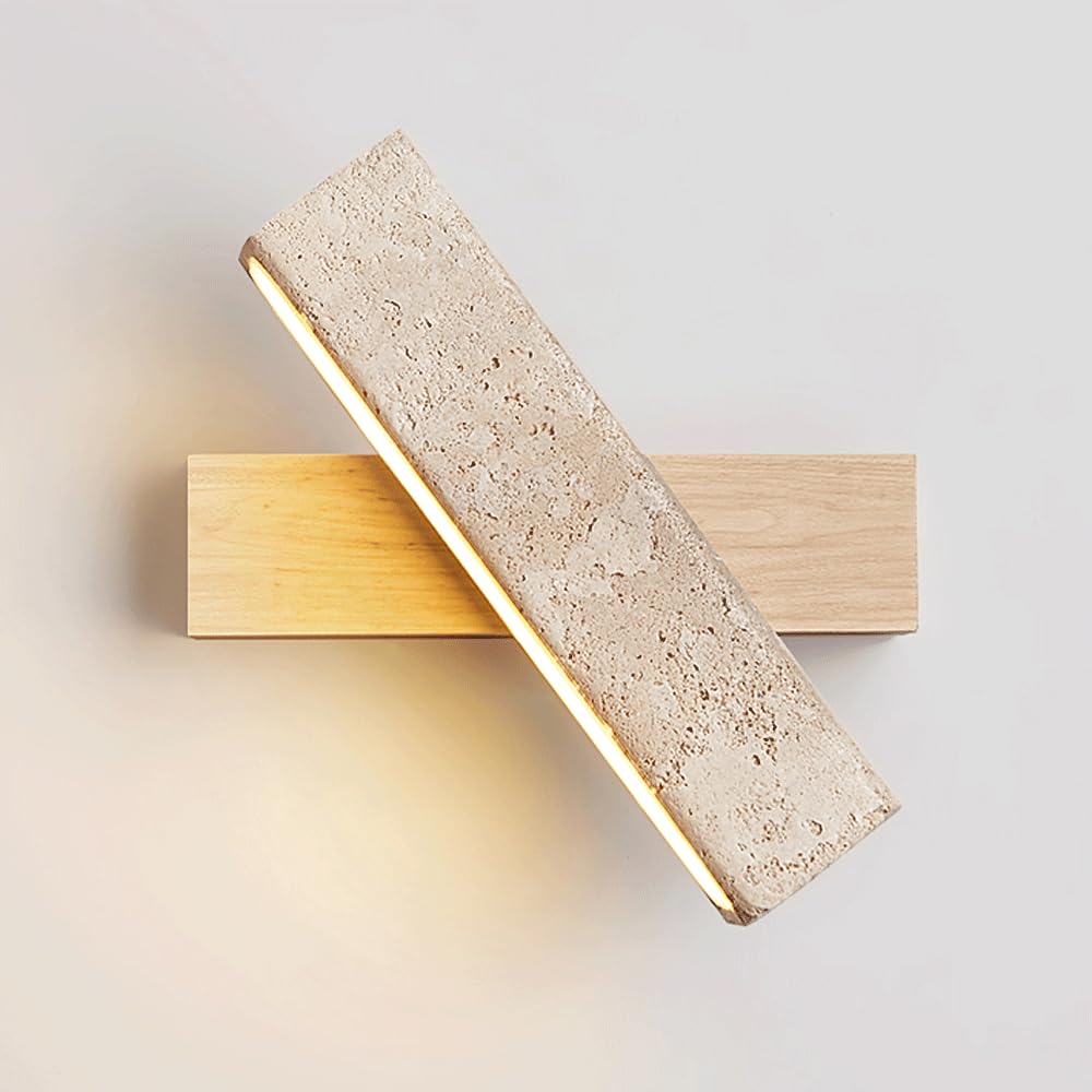 RXPVUXE LED Wall Mount Reading Light Rotatable Wood Wall Sconce Rectangle Yellow Travertine Wall Mount Lamp, Adjustable Bedside Reading Lamp Wabi Sabi Art Sconces Retro Modern Solid Wood Lighting